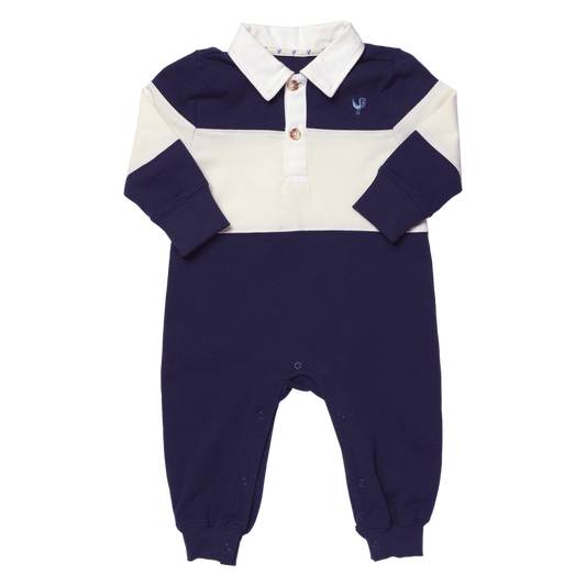 Pink Chicken Baby Boys Albert Rugby Romper in Navy & White