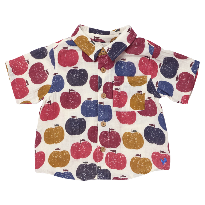 Pink Chicken Boys Jack Shirt in Blue Delicious Apples