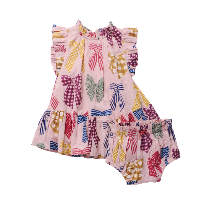 Pink Chicken Harper Dress Set in Patterned Bows