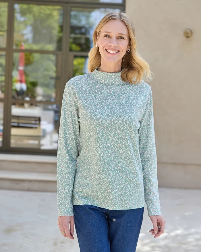 Printed Long Sleeved Cotton Turtle Neck Top - Natalie