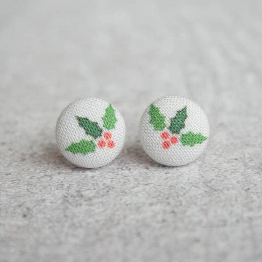 Rachel O's Fabric Button Earrings - Holly