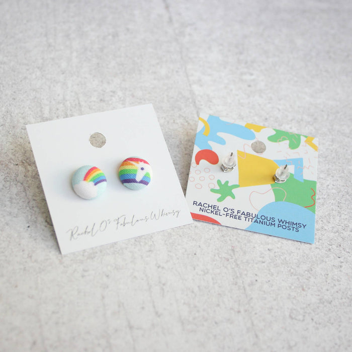 Rachel O's Fabric Button Earrings - Holly