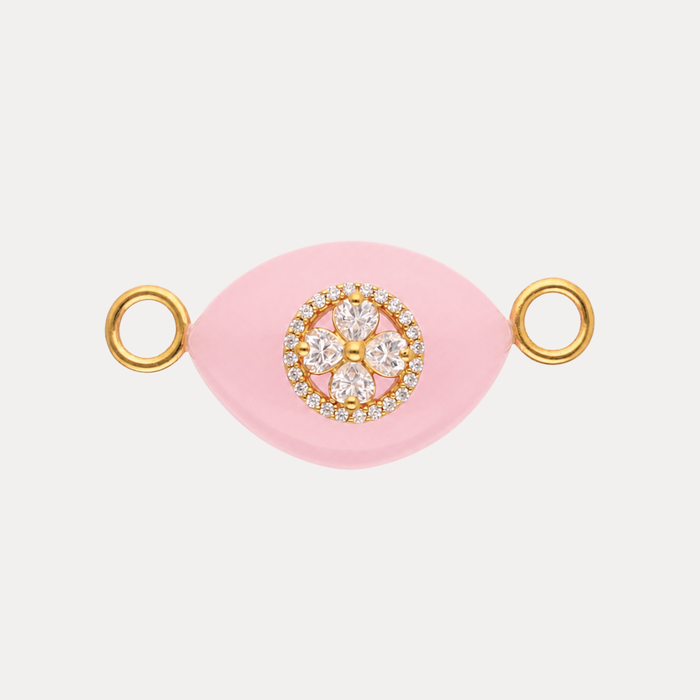 Rose Quartz Clover Charm featuring a pink agate design with a sparkling four-leaf clover medallion.