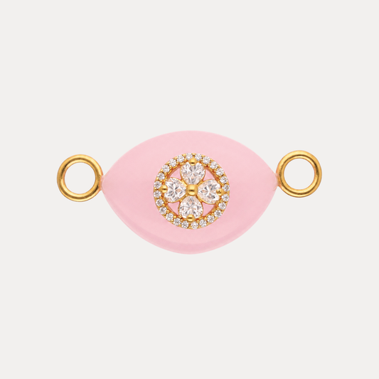 Rose Quartz Clover Charm featuring a pink agate design with a sparkling four-leaf clover medallion.