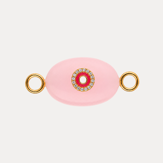 Rose Quartz Eye Charm featuring a pink agate medallion with an evil eye emblem and crystal accents. Elegant and protective.