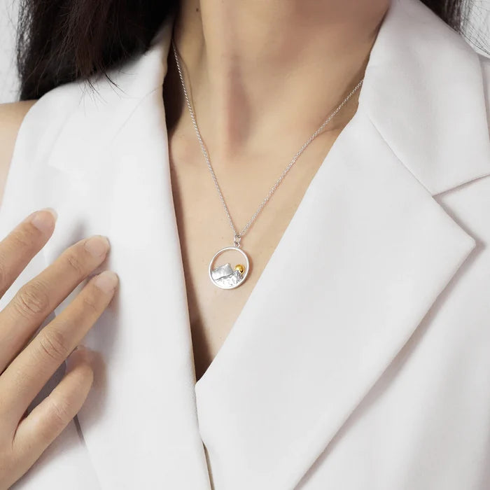 Silver Mountain and Gold Moon Necklace