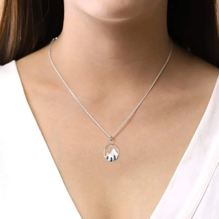 Silver Mountain and Trees Necklace