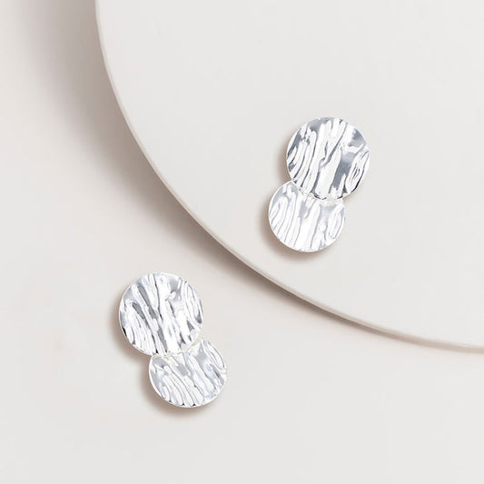 Silver Wavy Disk Post Earrings