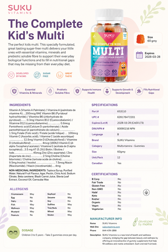 SUKU The Complete Kid’s Multi – 60 Gummies