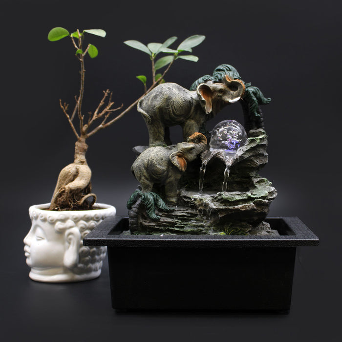 Tabletop Water Feature Elephant Family