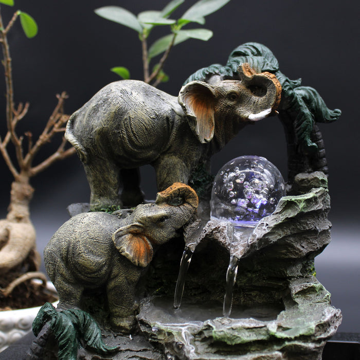 Tabletop Water Feature Elephant Family