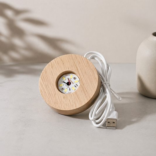Træfod/ lampeholder til sten og krystaller MED farveskift 8 cm USB