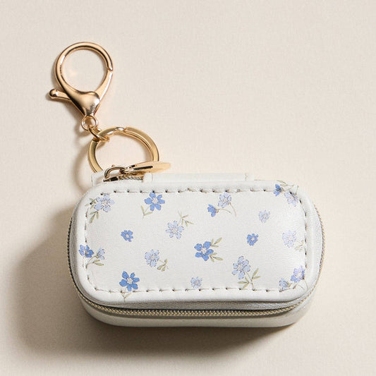 Travel Jewelry Case Keychain-Blue Floral