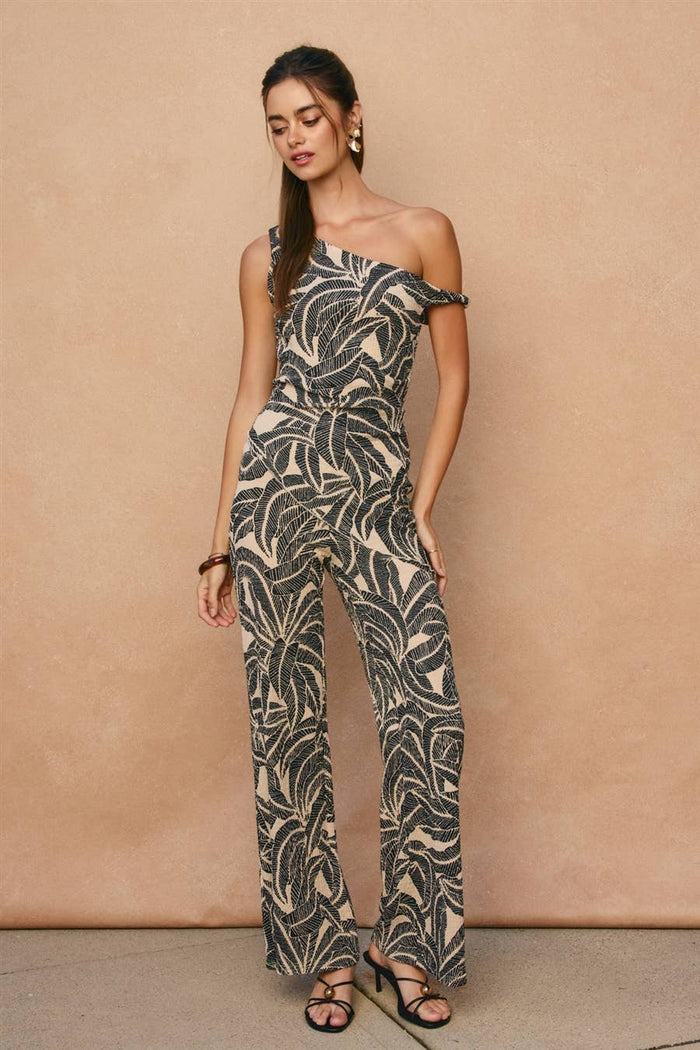 Tropical Leaf Pull On Pants - Midnight Palm
