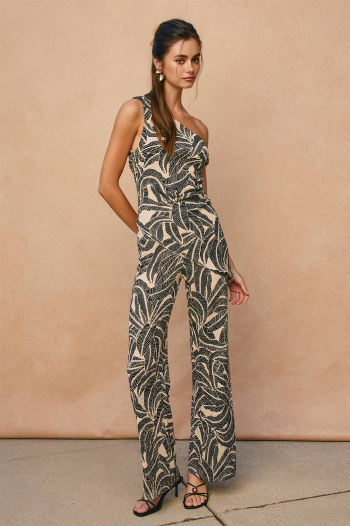 Tropical Leaf Pull On Pants - Midnight Palm