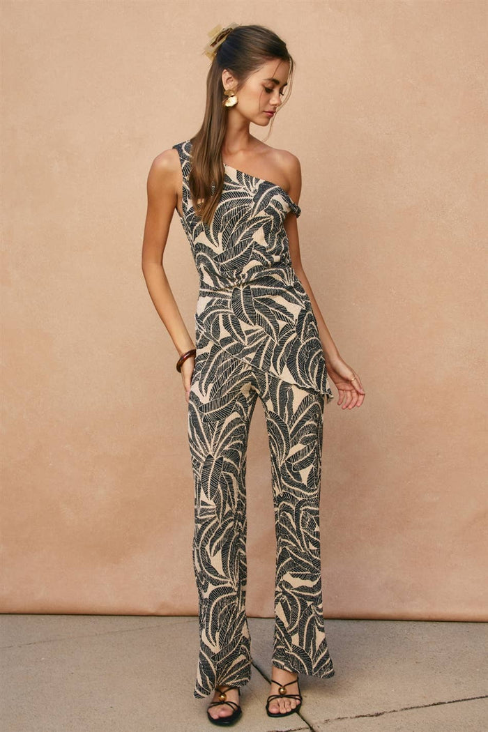 Tropical Leaf Pull On Pants - Midnight Palm