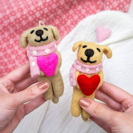 Valentine's Dog Felt Wool Ornament - Heart, Love