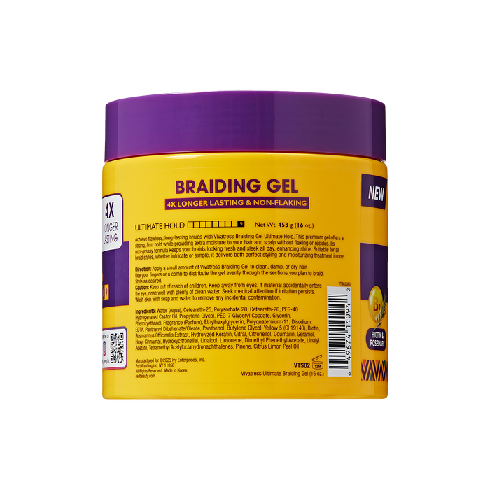 VIVATRESS Ultimate Hold Braiding Gel – 4X Extra Strong, No Flake, Non-Greasy, Long Lasting Sleek Styling Gel with Keratin, Biotin & Rosemary (16 oz)