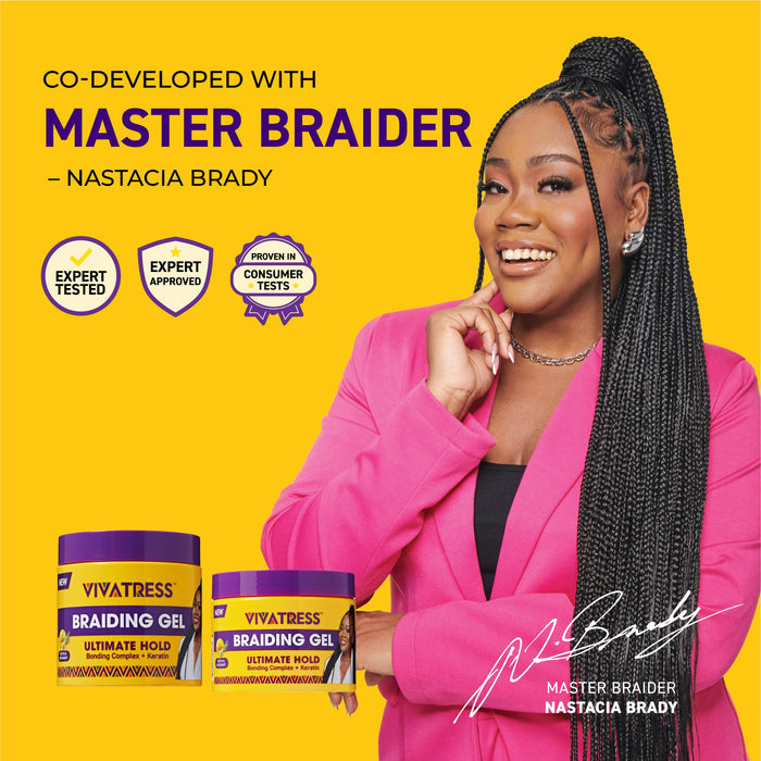 VIVATRESS Ultimate Hold Braiding Gel – 4X Extra Strong, No Flake, Non-Greasy, Long Lasting Sleek Styling Gel with Keratin, Biotin & Rosemary (16 oz)