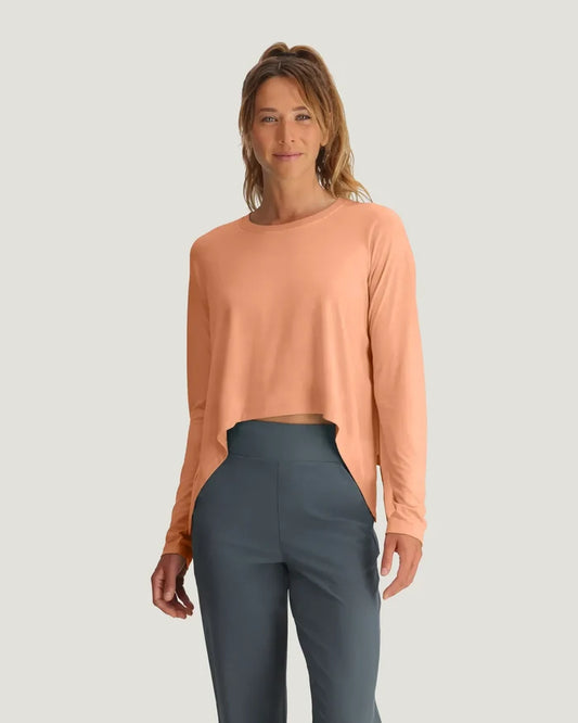 Freefly women’s bamboo lightweight cropped long sleeve front view