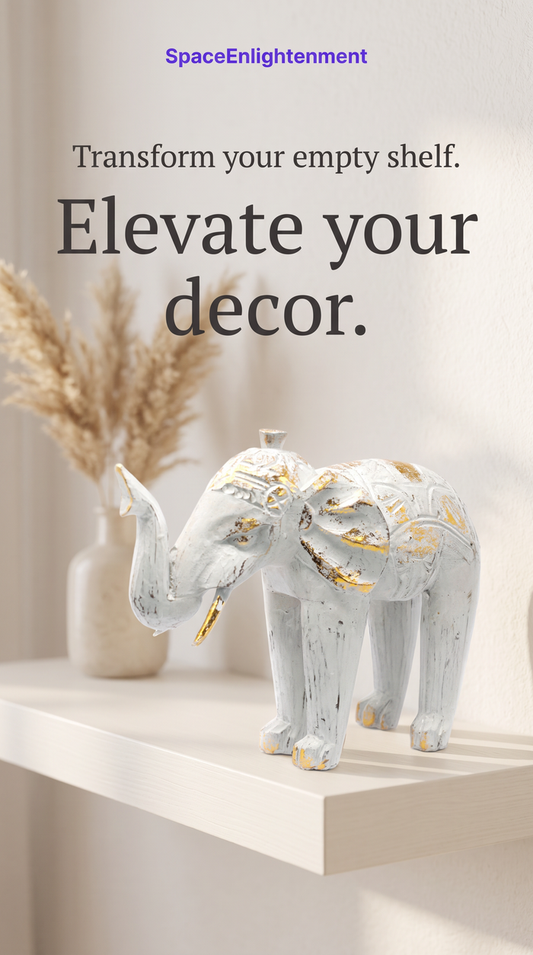 Wood Carved Elephant White Gold